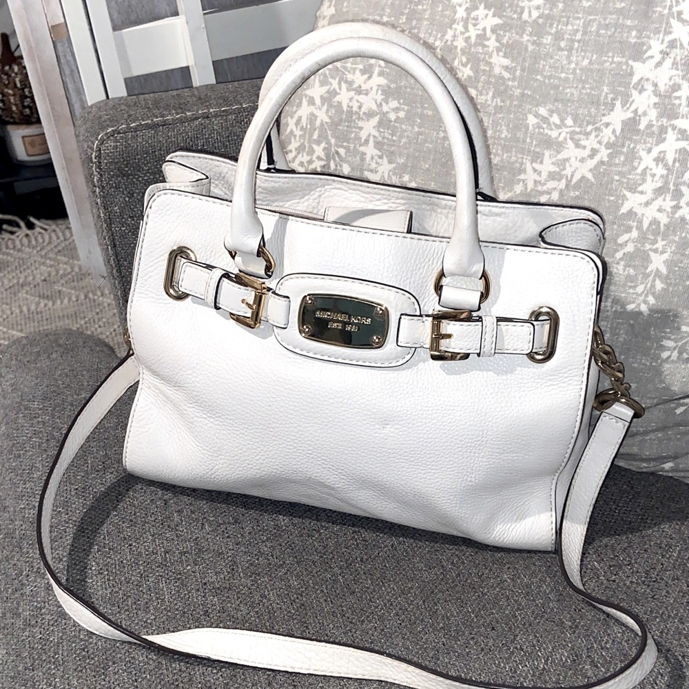Michael Kors White Satchel with Gold Accents